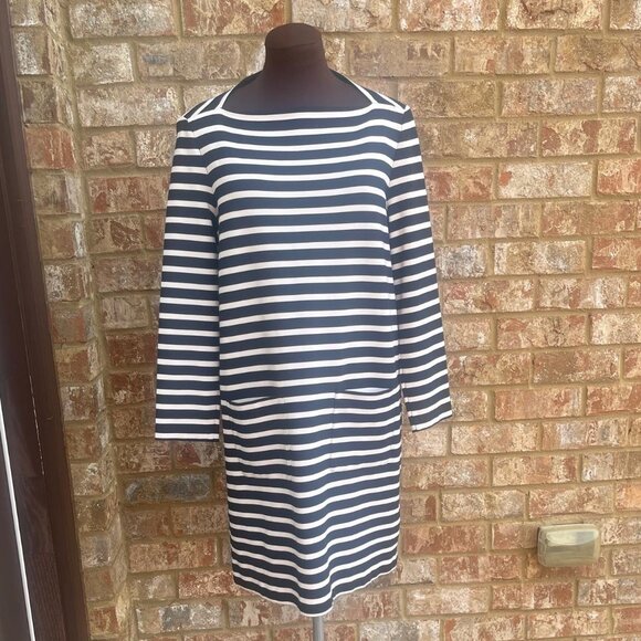 Kate Spade Broome Street Striped Navy Blue Dress with Front Pockets Size M - Picture 2 of 6